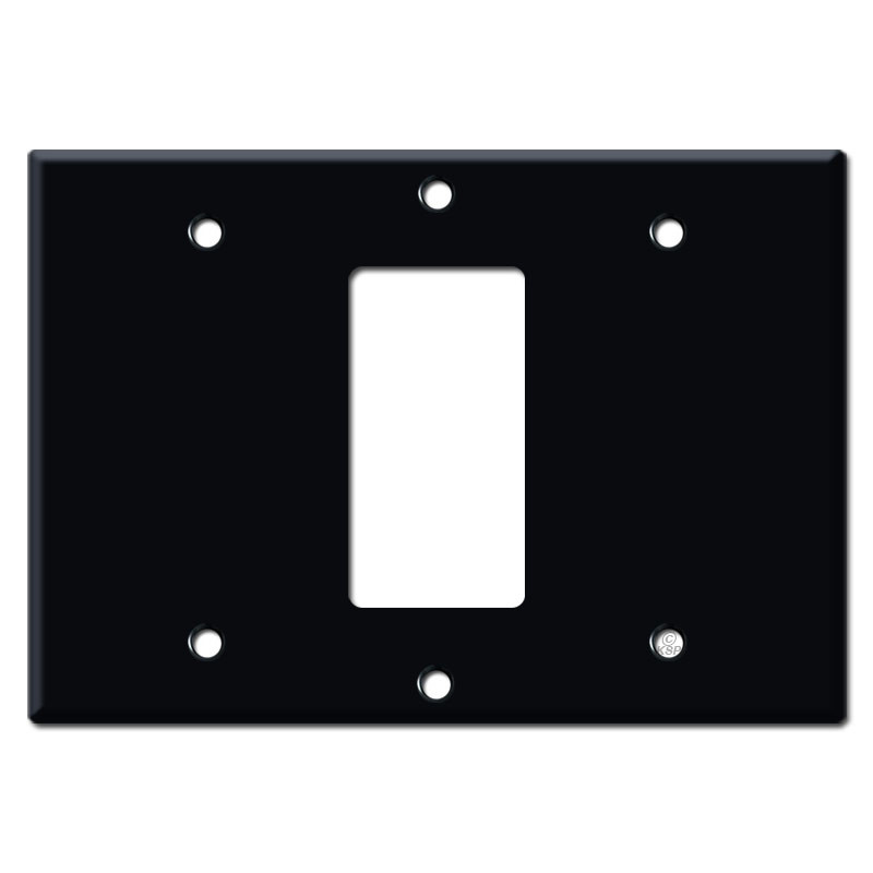 3-Gang Middle Rocker Light Switch Wall Plate - Black