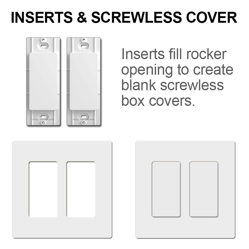 2Blank Screwless Light Switch Wall Plate Lutron White Plastic