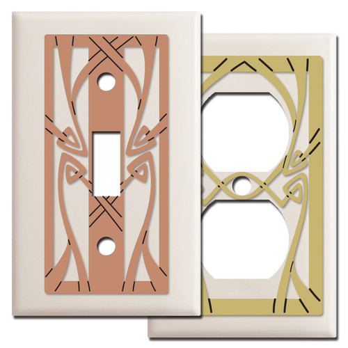 Art Nouveau Switch Plate Covers in Light Almond