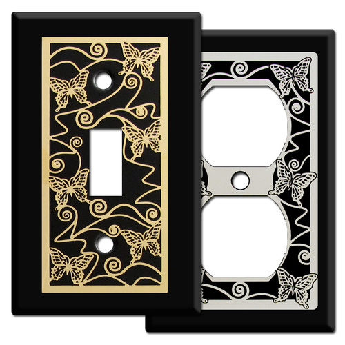 Black Switch Plates with Butterflies