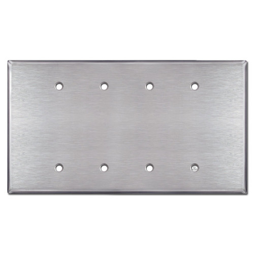 Oversized Four Gang Blank Wall Plate Cover - Satin Stainless Steel