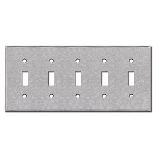 4 Toggle Switch 1 Blank 5-Gang Wall Plate - Satin Stainless Steel