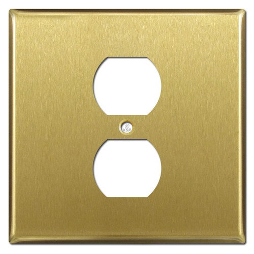 その他 two face solid brass Two Gang One Center Duplex Outlet Cover - Satin Bronze