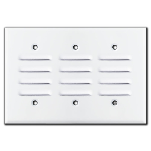 Three Gang Vertical Louvered Wall Switch Plates - White