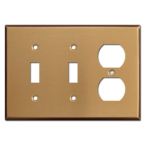 One Outlet Two Toggle Switch Plates - Satin Bronze
