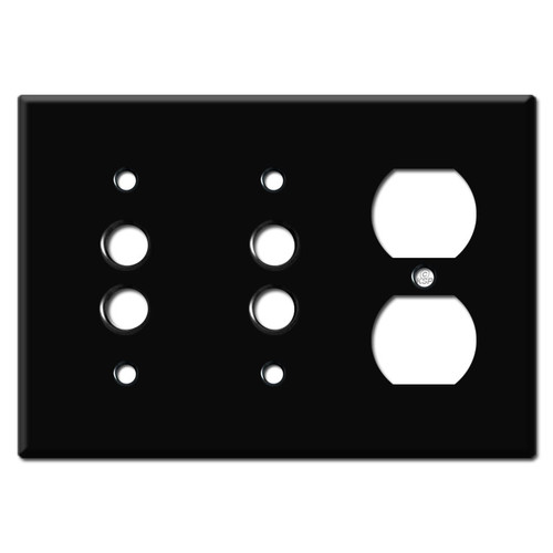 Single Outlet Double Push Button Switch Plate Covers - Black