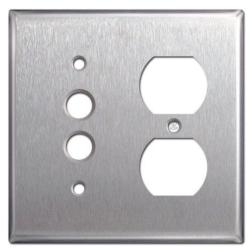 One Push Button One Duplex Switch Plates- Satin Stainless Steel