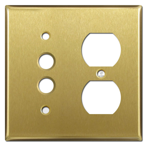 Single Duplex Receptacle Single Pushbutton Cover Plates - Satin Brass