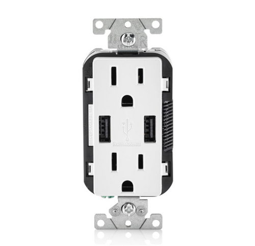 USB Plug Outlet Duplex Receptacle 15A TR Leviton - White