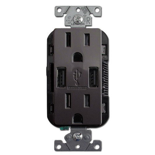 USB Charger Outlet Dual Plugs & Ports 15A - Dark Bronze