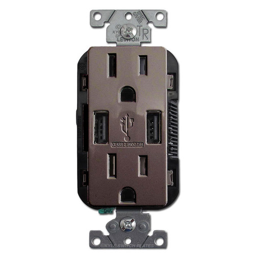 USB Charger Duplex Outlet - 2 Port 15A TR Leviton - Brown