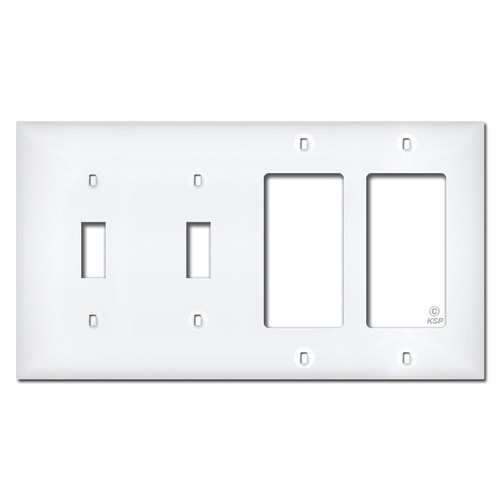 White Plastic 2 Rocker 2 Toggle Light Switch Cover