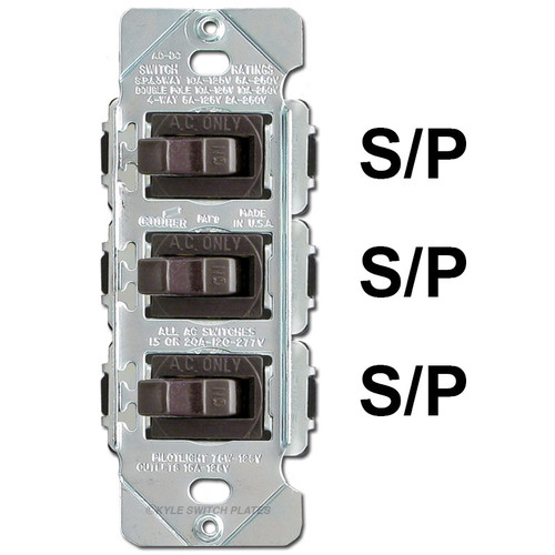Brown 3 Stacked Toggle Switch & Strap Set - Despard 15A
