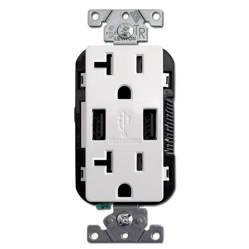 USB Receptacle 2 Port + Duplex Plugs 20A TR Leviton - White