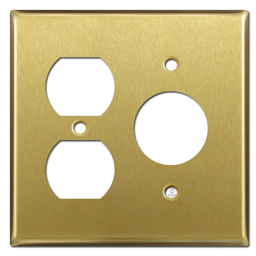Duplex + Round Receptacle Cover Plate -Satin Brass