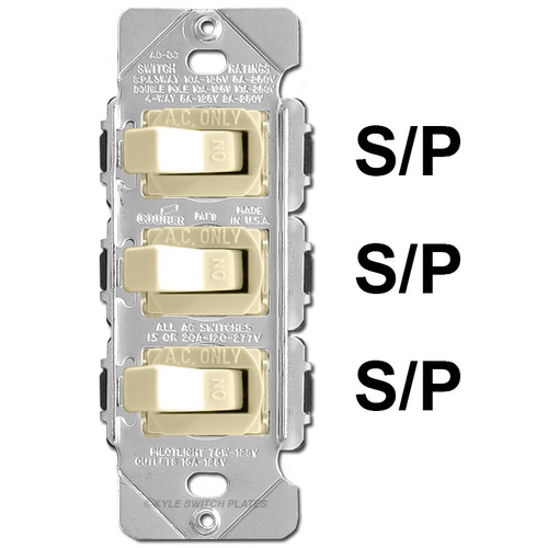 Triple Stacked Ivory Toggle Switch & Strap Set - Despard 15A Single Pole