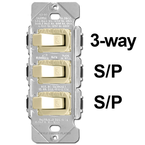 3 Stacked 15A Toggle Switch Set 3-Way S/P S/P Ivory Despard