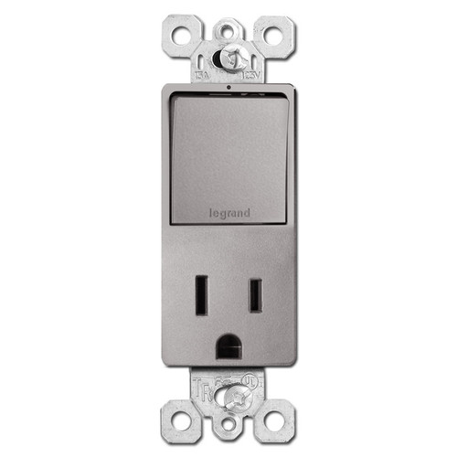 Stacked Single Pole/3-Way Decor Switch + 15A Outlet - Nickel