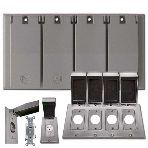 Outdoor Weather-Safe Hinged 4-Toggle Dimmer Cover Plates