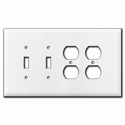 Jumbo Two-Toggle Two-Outlet Plug Switch Plate Covers - White