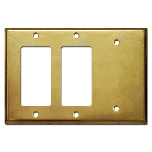 2 GFCI Decora Rocker Switch & 1 Blank Cover Plate - Raw Brass