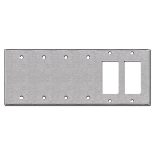 4-Blank 2-Rocker Light Switch Wall Plate - Satin Stainless Steel