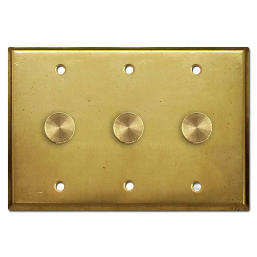 3-Rotary Light Dimmer Switch Wall Plate - Unlacquered Raw Brass