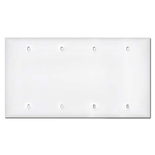 White Plastic 4-Gang Blank Wall Switch Plate Cover