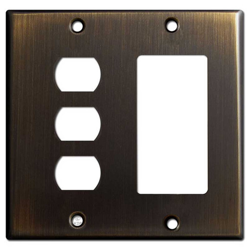 Stacked 3 Switch Despard + GFCI Outlet Cover - Oil Rubbed Bronze 