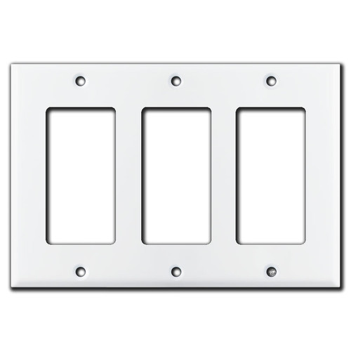 Engravable 3 Decora Rocker Switch Plate - White Stainless Steel