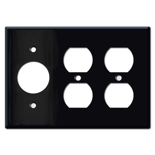 2-Duplex + 1.4" Round Outlet Cover Plate 3-Gang - Black