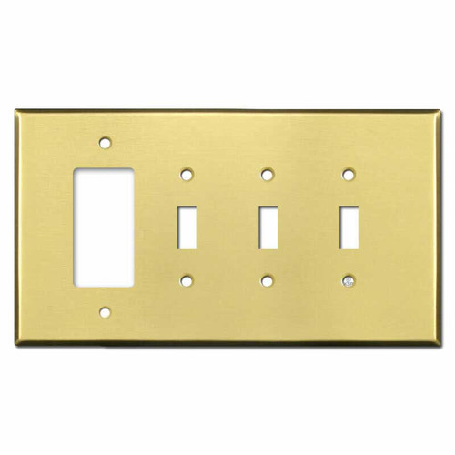 Oversized 3 Toggle 1 Rocker Switch Plates - Satin Brass