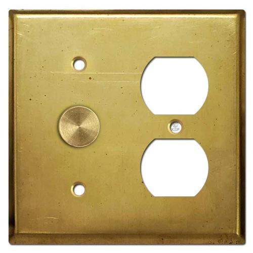 Modern Light Dimmer 1P/3W + Duplex Outlet Cover Set - Raw Brass