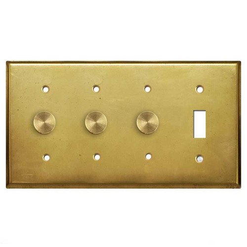 4-Gang - 3 Rotary Dimmers + 1 Toggle Modern Dimming Wall Plate Set S/P 3W Push On/Off