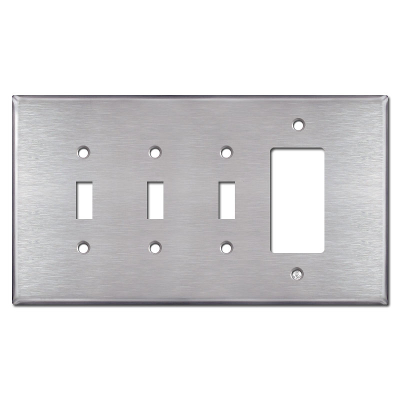 Jumbo 3 Toggle 1 Rocker Switch Plate - Satin Stainless Steel