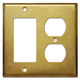 Switch Hits Duplex Outlet Cover Brass Wall Plate 2 Gang Polished Nickel, Size: 4.5 W x 4.5 H, Silver