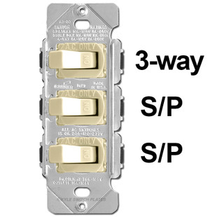 3 Stacked 15A Toggle Switch Set 3-Way S/P S/P Ivory Despard