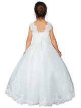 Beautiful Embroidered Lace Tulle Pageant Flower Girl Communion Dress