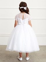 Adorable Flower Girl Communion Tea Length Dress With Floral Lace Bodice