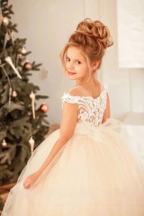 Couture Communion Wedding Flower Girl Special Occasion Party Lace Tulle Dress