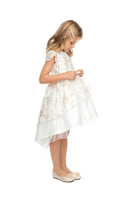 Darling Little Girls Floral Lace Special Occasion Dress With Hi Lo Skirt