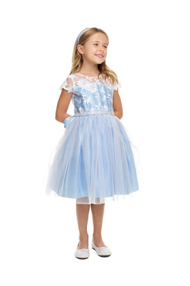 Girls Sheer Lace Overlay Party Dress With Tulle Skirt