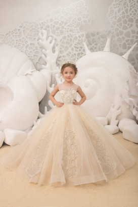 Flower Girl Wedding Party Dress Natural Pageant Gown Birthday Dress Beaded Lace