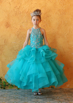Beautiful Girls Pageant Party Crystal Beaded Tulle Special Occasion Dress