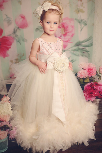 Flower Girl Feather Tulle Dress | Princess Couture Special Occasion Dress