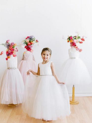 Floor Length Satin Tulle Flower Girl Dress By Amalee Couture