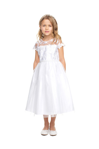 Charming First Communion Dress With Floral Lace And Tulle