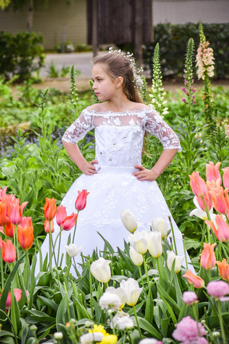 Girls Couture Hand Made Off The Shoulder Communion Flower Girl Dress