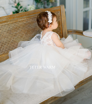 Teter Warm Couture Special Occasion Baptism Embroidered Lace Tulle Dress