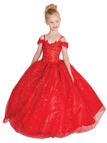 Pageant Party Red Flower Girl Glitter Tulle And Sequin Dress For Girls 
